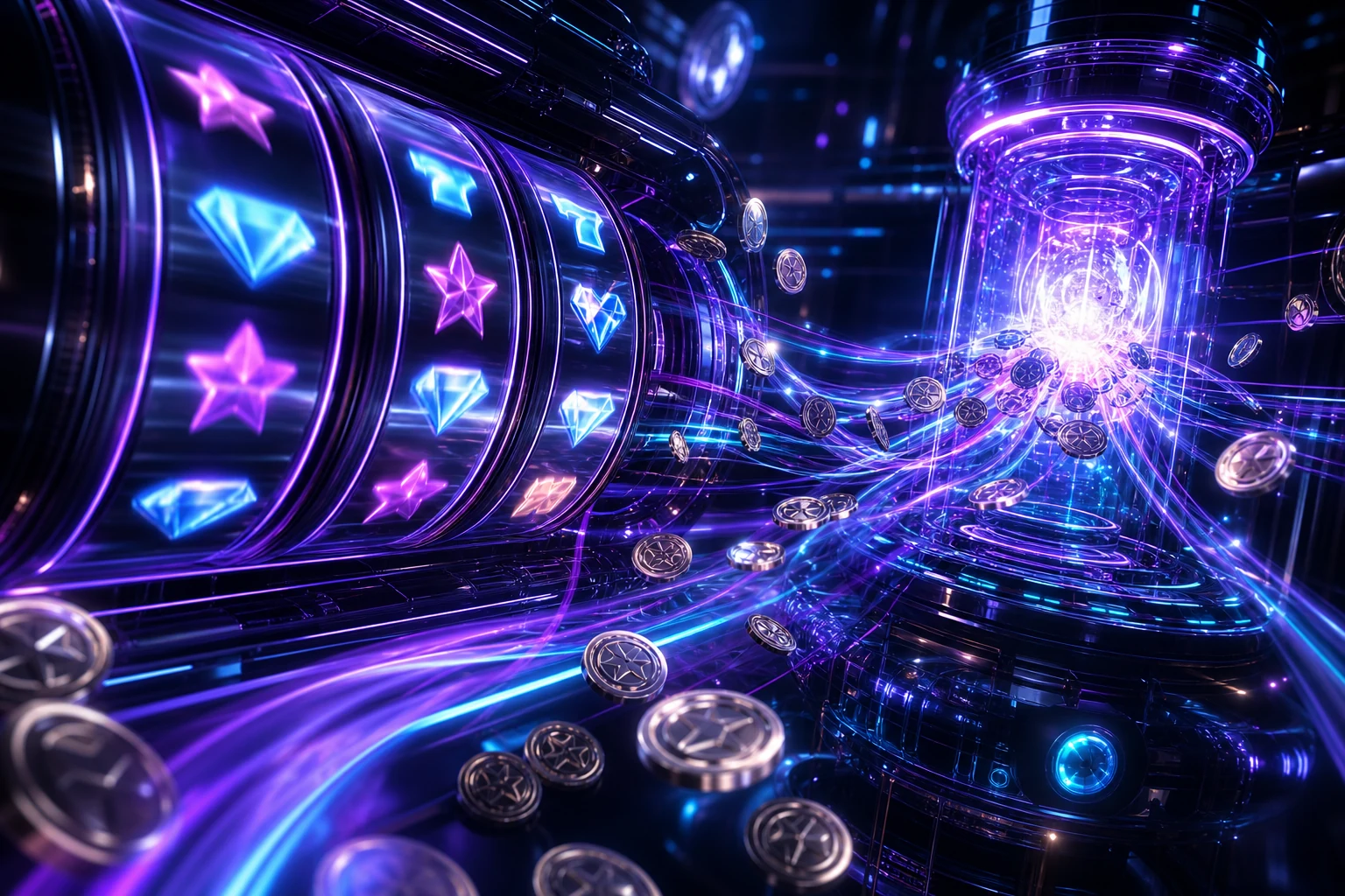 Illuminated slot reels connected to a jackpot prize chamber
