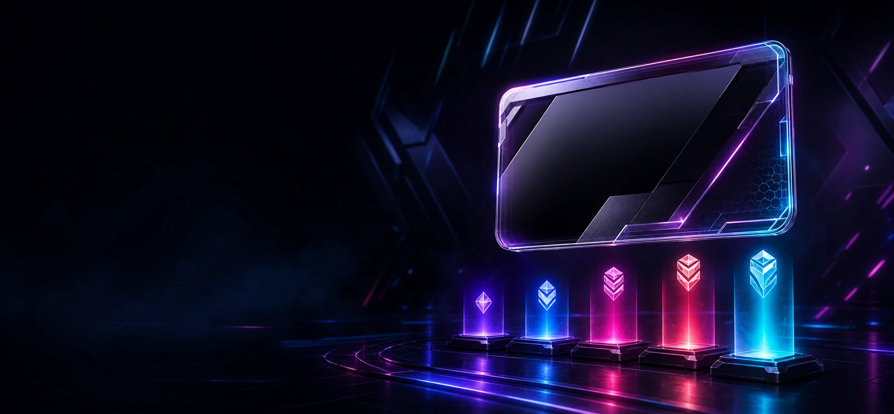 Futuristic neon VIP card with five illuminated programme levels